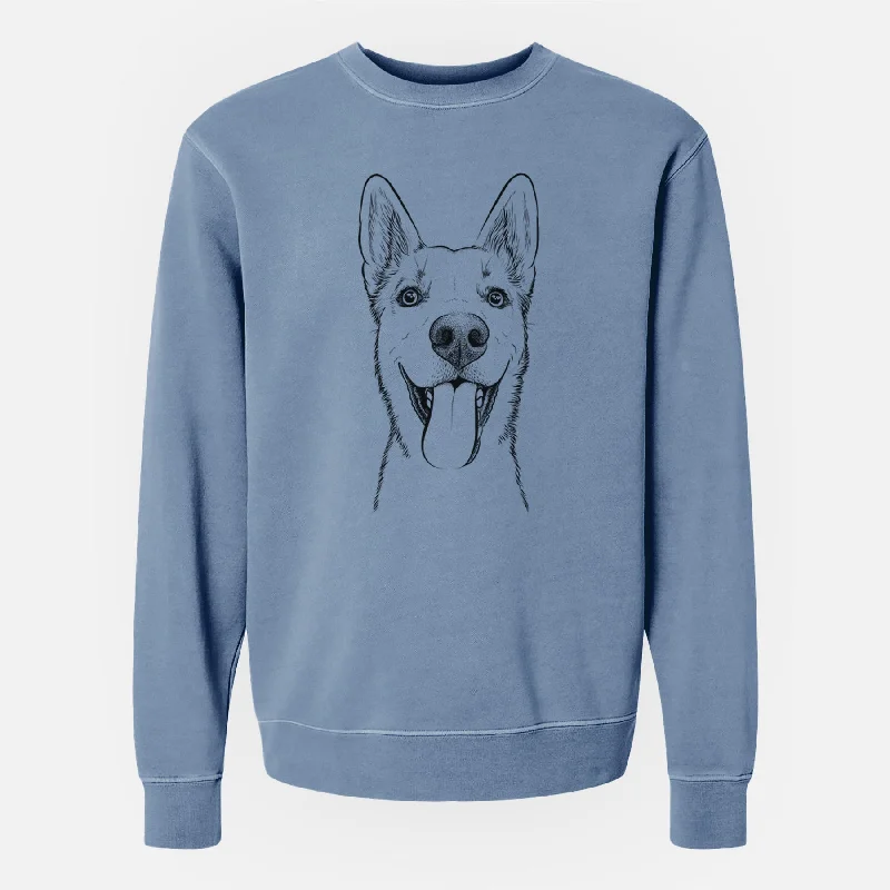 casual workout hoodieBare Arlo the Husky Shepherd Mix - Unisex Pigment Dyed Crew Sweatshirt