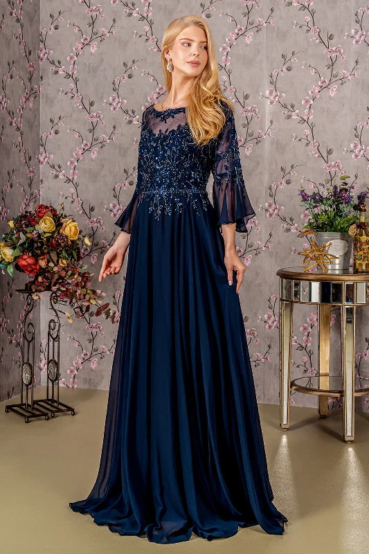 casual summer dressFloral Embroidery Bead Chiffon A-line Long Mother Of The Bride Dress GLGL3434