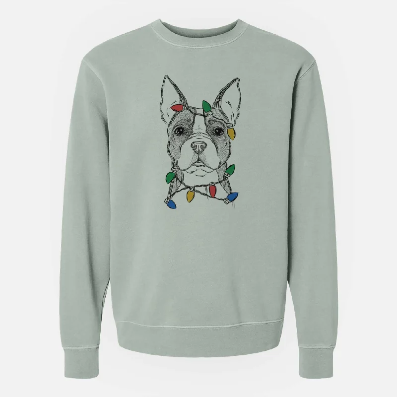 fitness lifestyle hoodieChristmas Lights Scout the Boston Terrier - Unisex Pigment Dyed Crew Sweatshirt