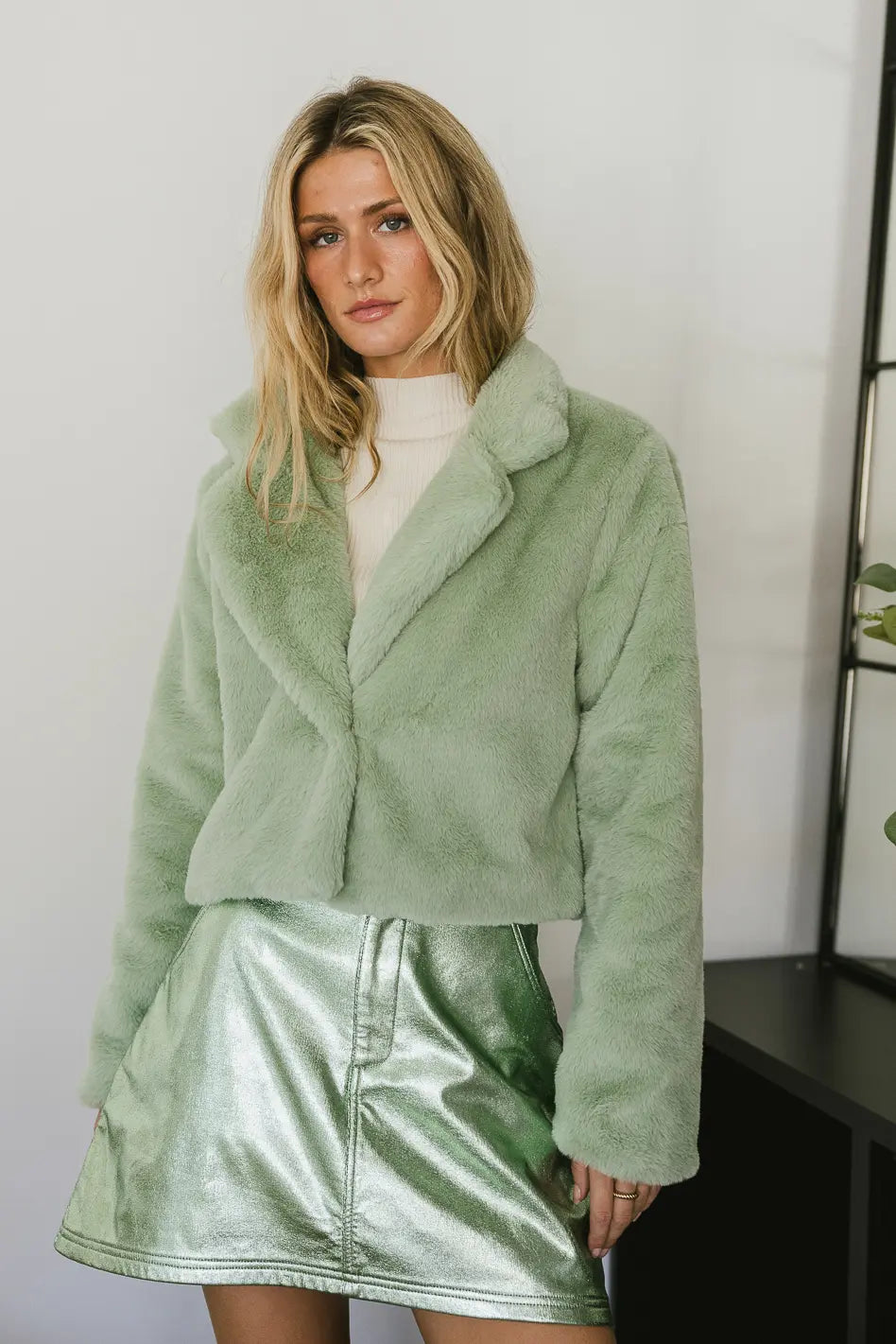 trendy casual outerwearUp All Night Faux Fur Jacket in Sage - FINAL SALE