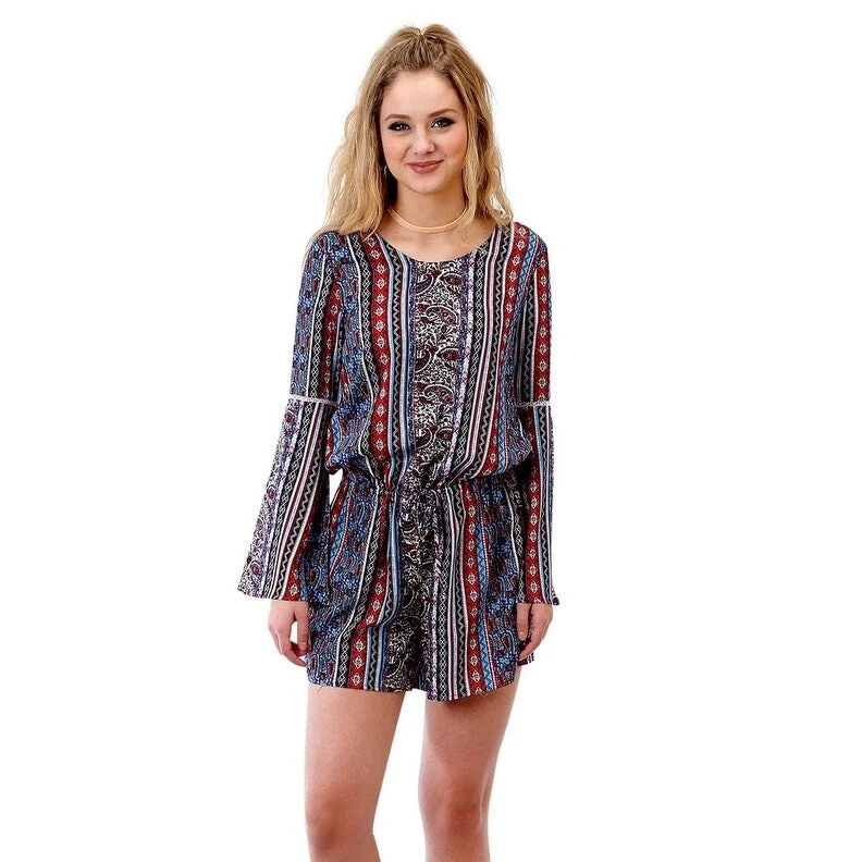 stylish party dressRoper Western Romper Womens L/S Shorts Tie Blue 03-062-0590-6026 BU