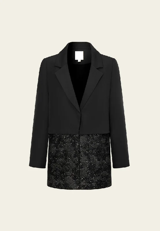 chic wool coatDetachable Layered Frayed Lurex Lace-detail Jacket