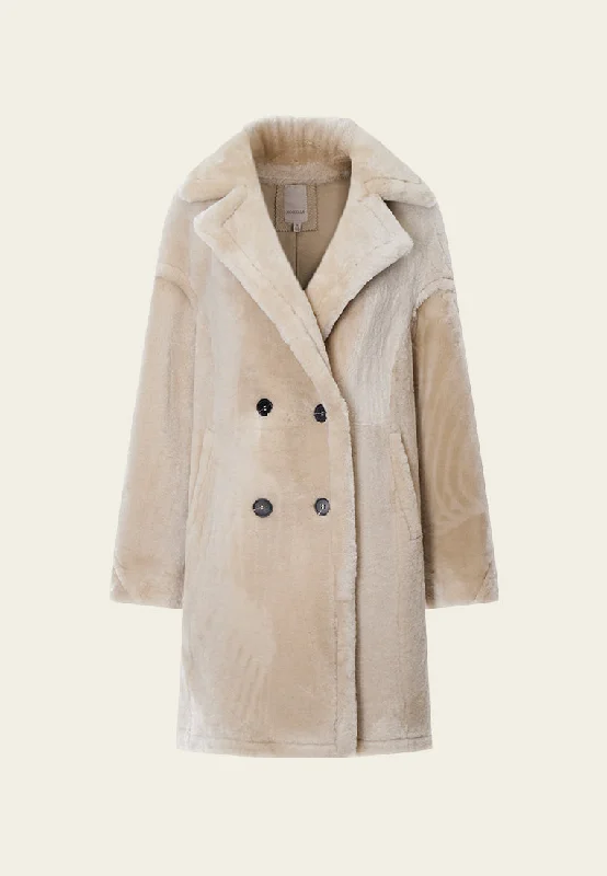 urban coatBeige Fur Double-breasted Long Coat