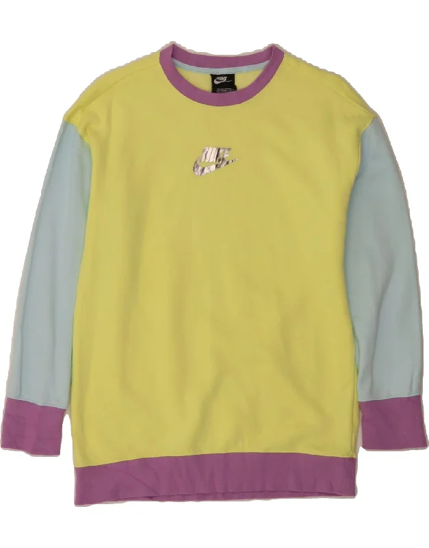 NIKE Girls Sweatshirt Jumper 12-13 Years Large Yellow Colourblock