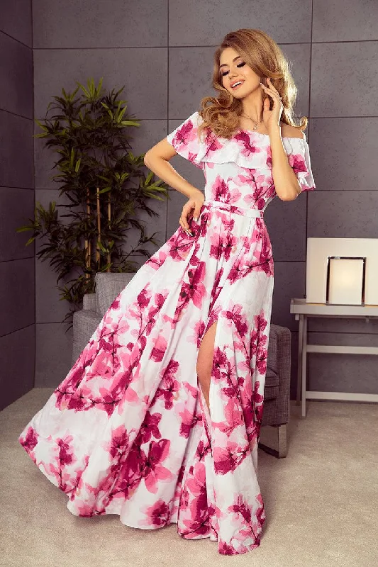 winter dressNumoco 194-2 Long dress with frill - big pink flowers