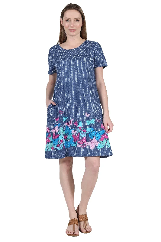 off-shoulder dressLa Cera Novelty Floral Butterfly Print Short Sleeve Dress