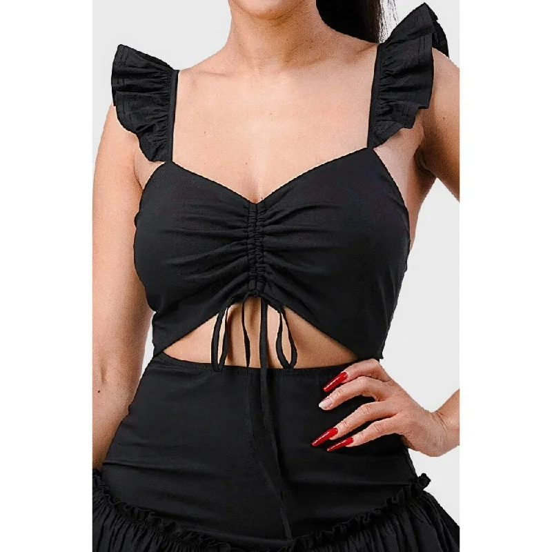 fitted cocktail dressSleeveless Drawstring Bow Cutout Sweetheart Neckline Mini Dress