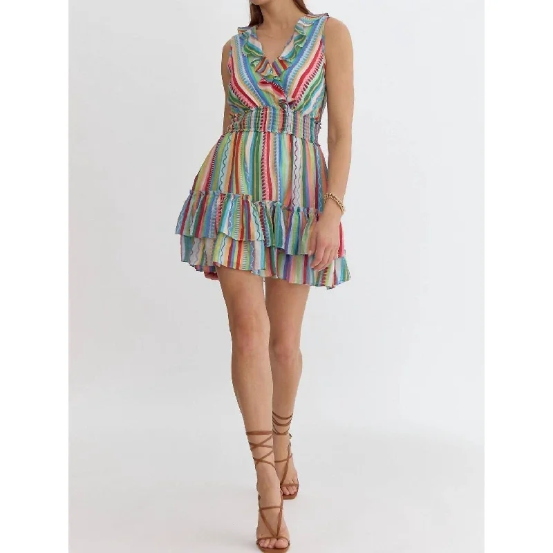 lace-up dressEntro - Fiesta Stripe Sleeveless Ruffle Dress