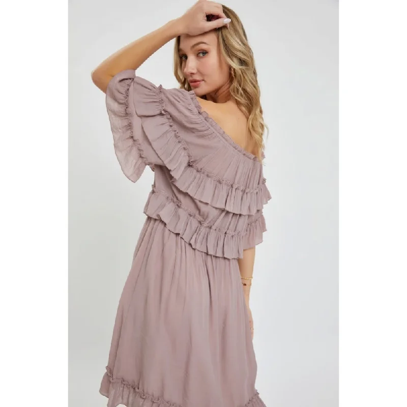 elegant evening dressShort Sleeves Bohemian Off Shoulder Ruffle Dress