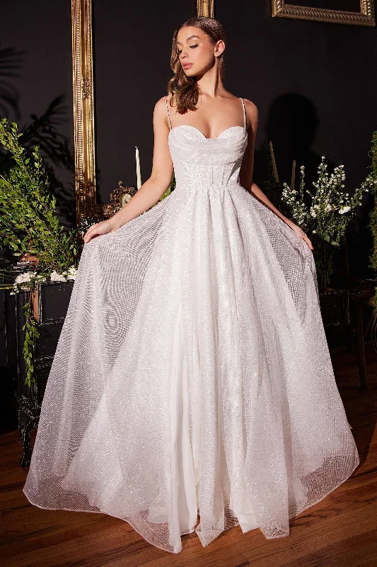 party-ready dressGlitter Flocked Cowl Neck Side Slit Tulle Skirt Long Wedding Dress CDCD253W