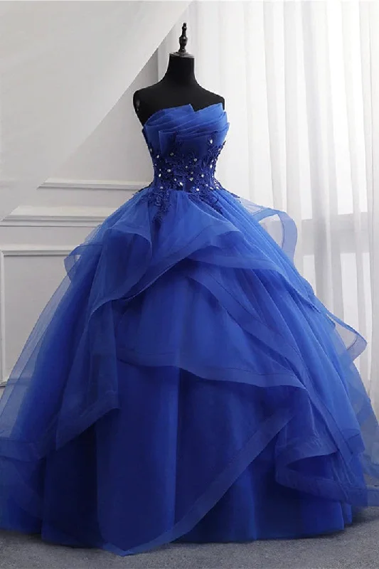 A-line dressAsymmetrical Royal Blue Graduation Dresses Strapless Ball Gown