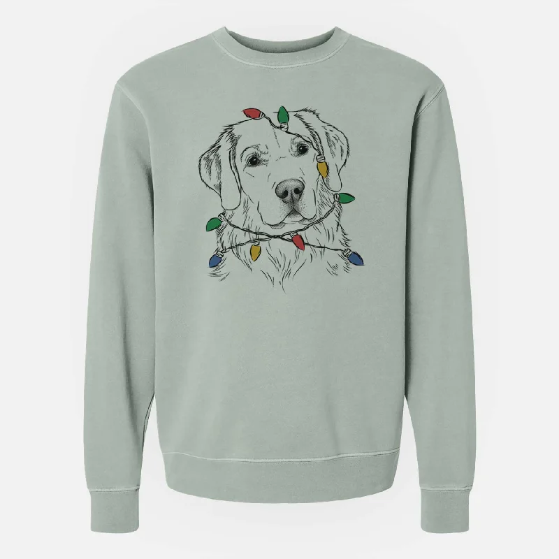 workout style hoodieChristmas Lights Kula the Golden Retriever - Unisex Pigment Dyed Crew Sweatshirt