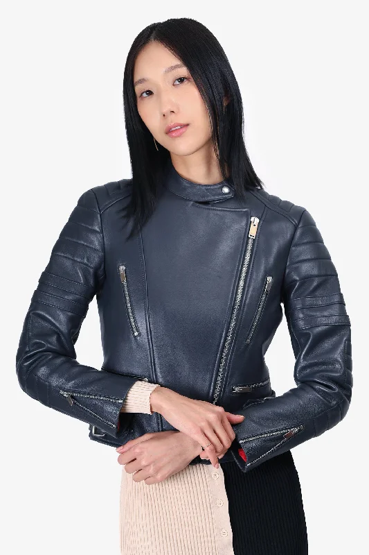 warm outerwearCeline Black Leather Biker Jacket Size 38