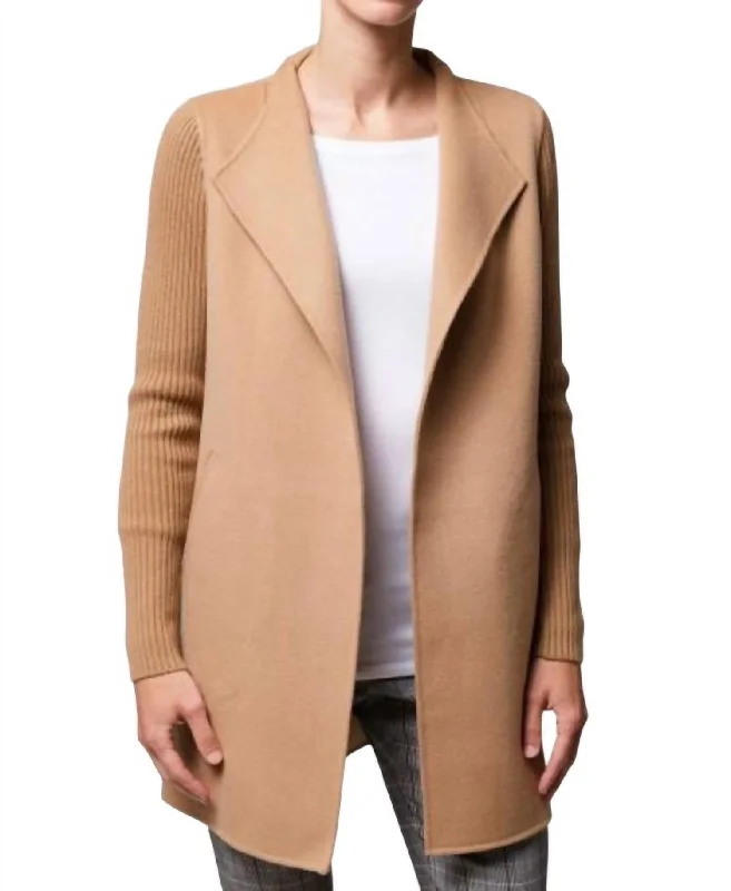 Rib Sleeve Coat In Camel