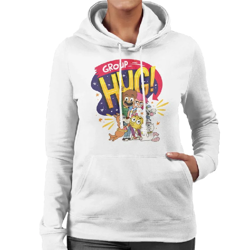 slim fit hoodieBoy Girl Dog Cat Mouse Cheese Group Hug Women's Hooded Sweatshirt