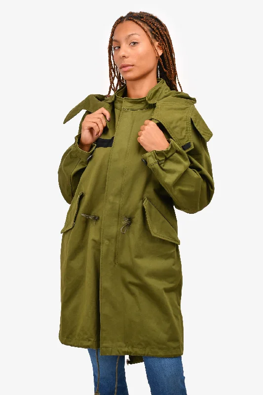 stylish raincoatGivenchy Green Military Parka Coat with Multicolour Print Size 48 Mens