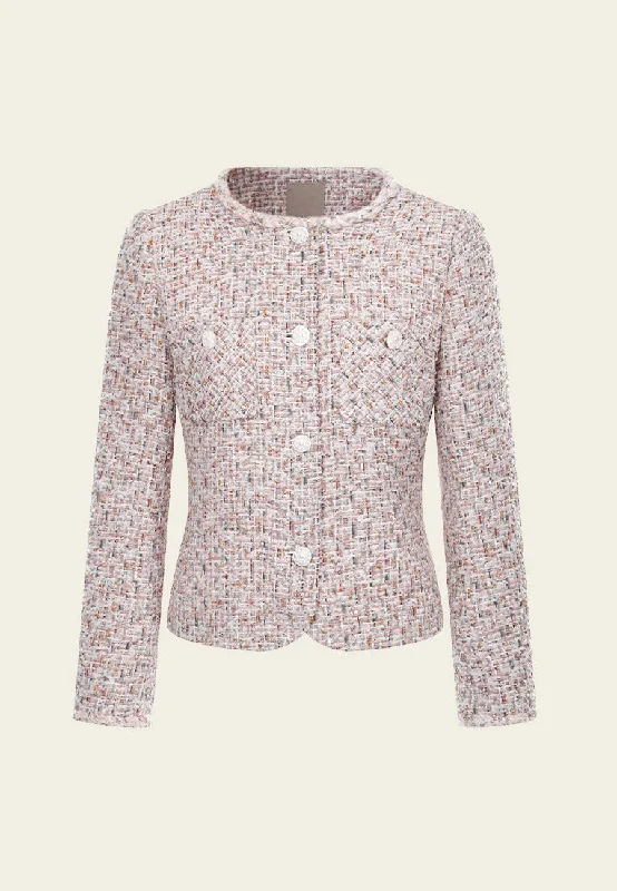 high-fashion coatMixed Tweed Embellished-button Cropped Jacket