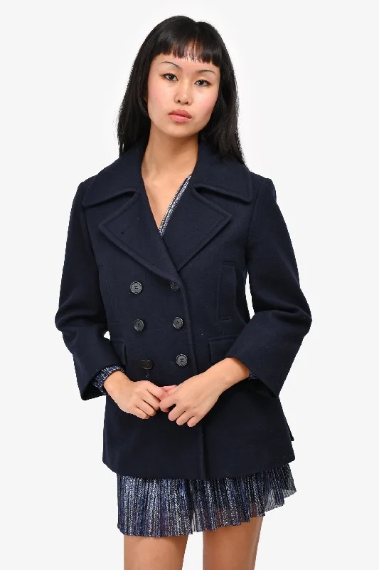 cozy winter coatCeline Navy Wool Button Detail Double Breasted Coat Size 38