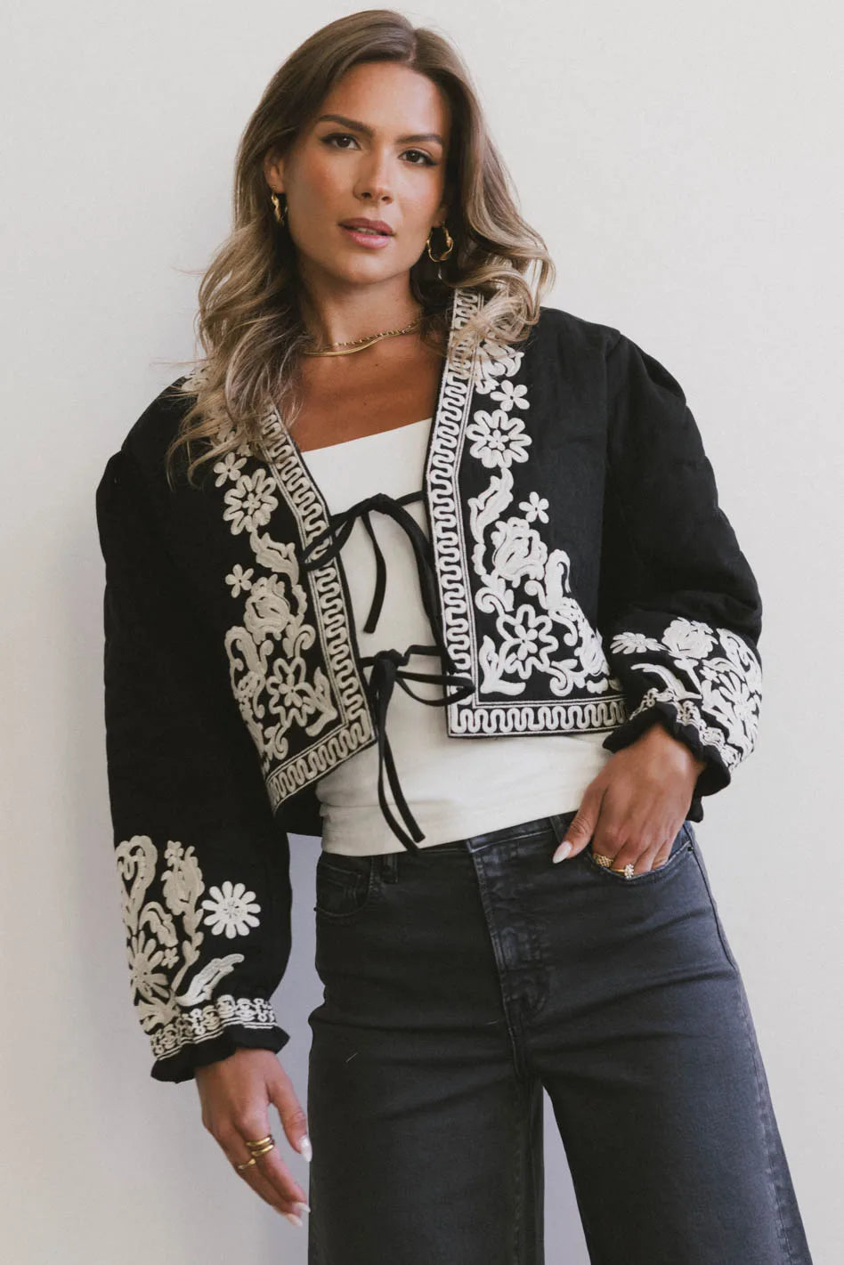 chic wool coatBenja Embroidered Jacket in Black