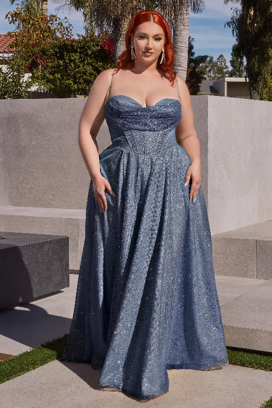 ruffle dressGlitter Shimmering Spaghetti Strap Cowl Neck Plus Size Long Bridesmaid Dress CDCD252C