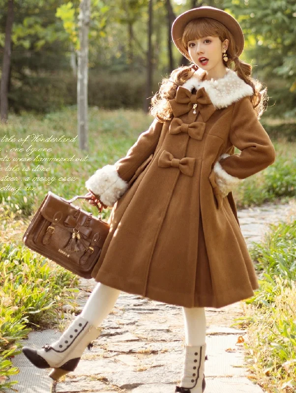 faux fur coatUnideer~Winter Lolita Coat Wool Bow Overcoat