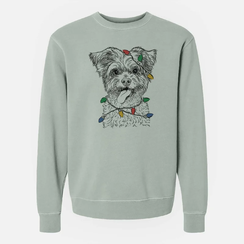 athletic style hoodieChristmas Lights Sweetie the Terrier Mix - Unisex Pigment Dyed Crew Sweatshirt