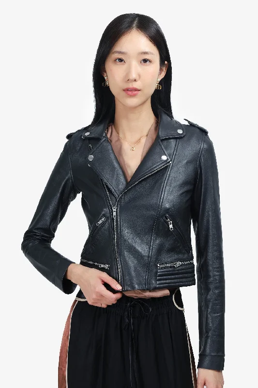 classic jacketMaje Black Leather Biker Jacket Size 36