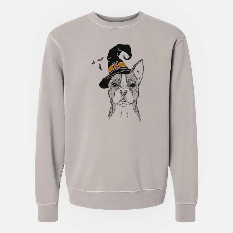 stylish training hoodieWitch Scout the Boston Terrier - Unisex Pigment Dyed Crew Sweatshirt