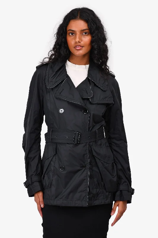 modern outerwearBurberry London Black Double Breasted Trench Coat Size 6 US