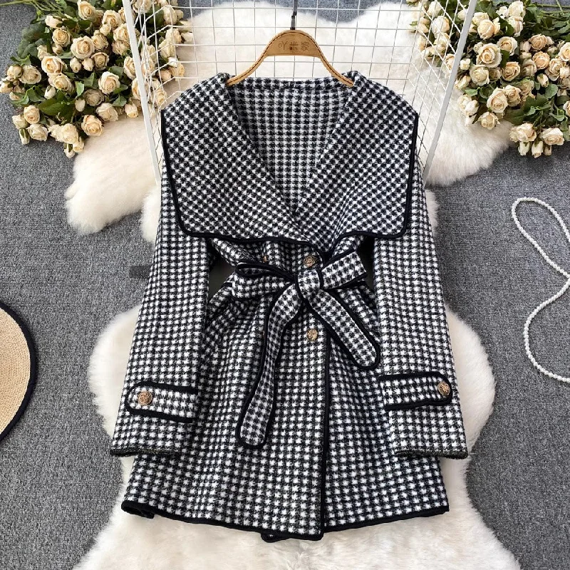 relaxed winter jacketfashionable woolen coat design houndstooth coat      S3896