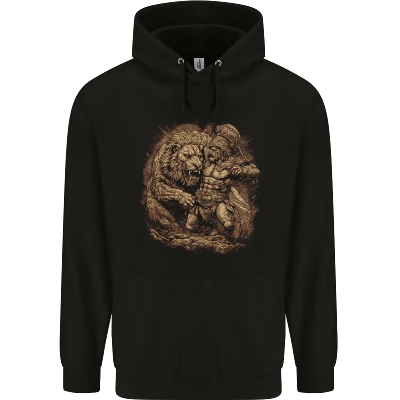 retro hoodieA Gladiator Fighting a Lion Warrior Gym MMA Mens 80% Cotton Hoodie