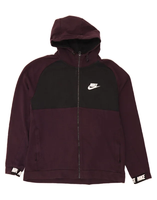 NIKE Mens Graphic Hoodie Jumper XL Burgundy Colourblock Cotton