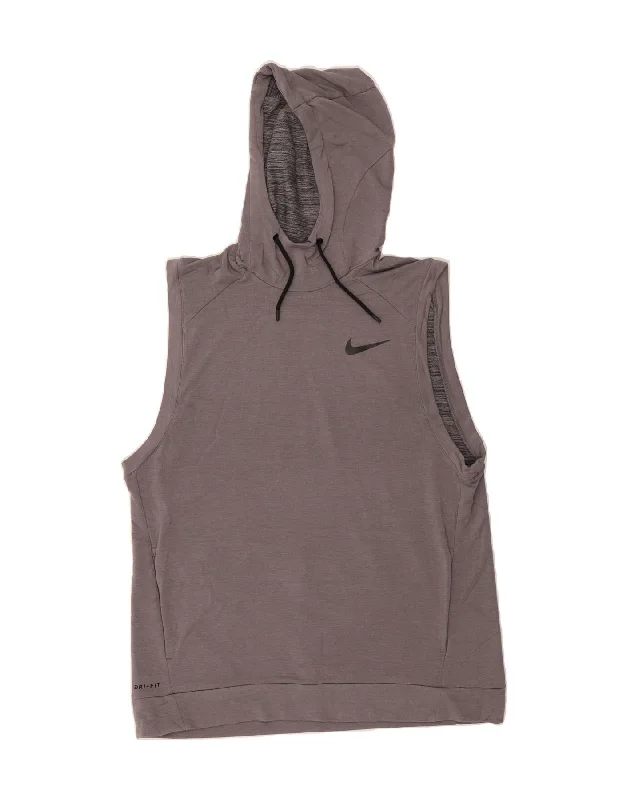 NIKE Mens Dri Fit Sleeveless Hoodie Jumper Large Grey Viscose