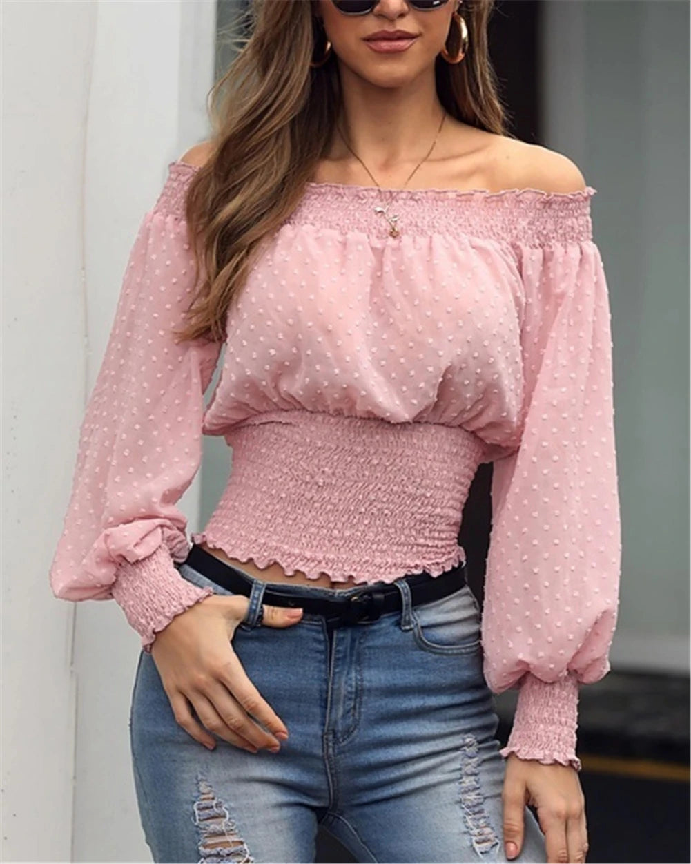 breathable jacketHot Off Shoulder Autumn Chiffon Shirts Top Lady Women Long Sleeve Shirt Slim Casual Solid White Blouses     S2507