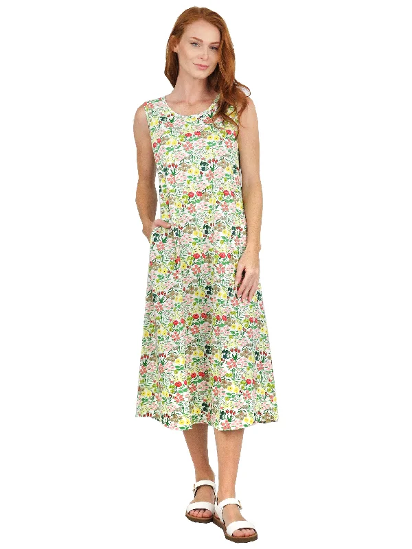 v-neck dressLa Cera Sleeveless Printed A-Line Cotton Jersey Knit Dress