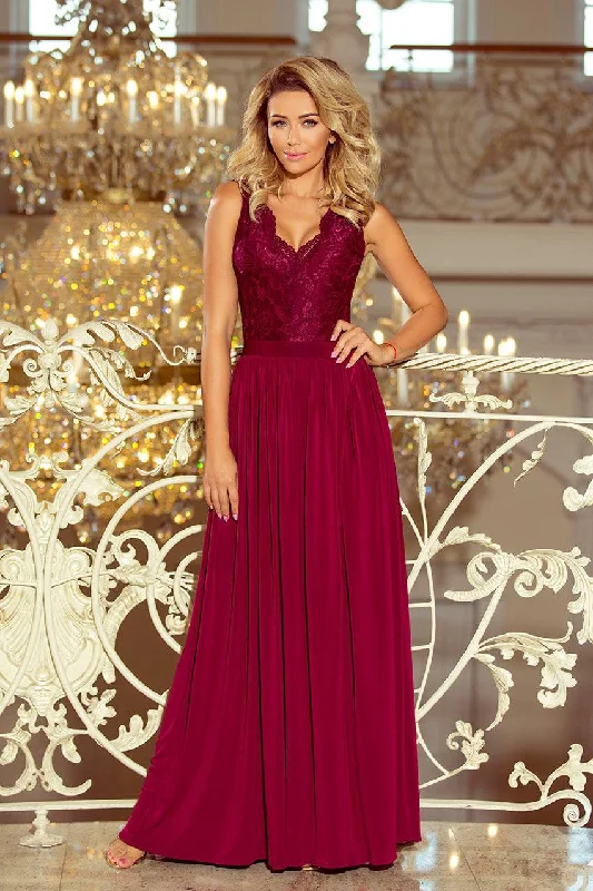 mini dressNumoco 211-2 LEA long dress with lace neckline - Burgundy color