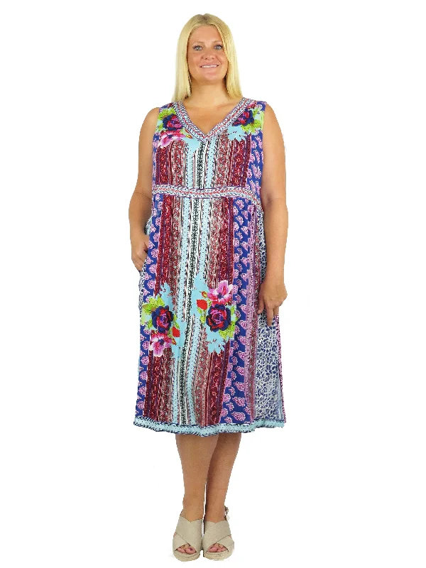 elegant evening dressV-Neckline Empire Waist Border Print Dress - Plus Size