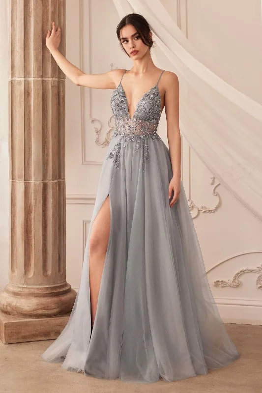 casual summer dressOphelia Bead Tulle Gown Sheer Sequin Floral Motif Long Prom & Ball Dress CDA0672