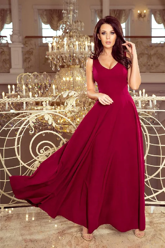 casual day dressNumoco 246-1 CINDY long dress with a neckline - burgundy