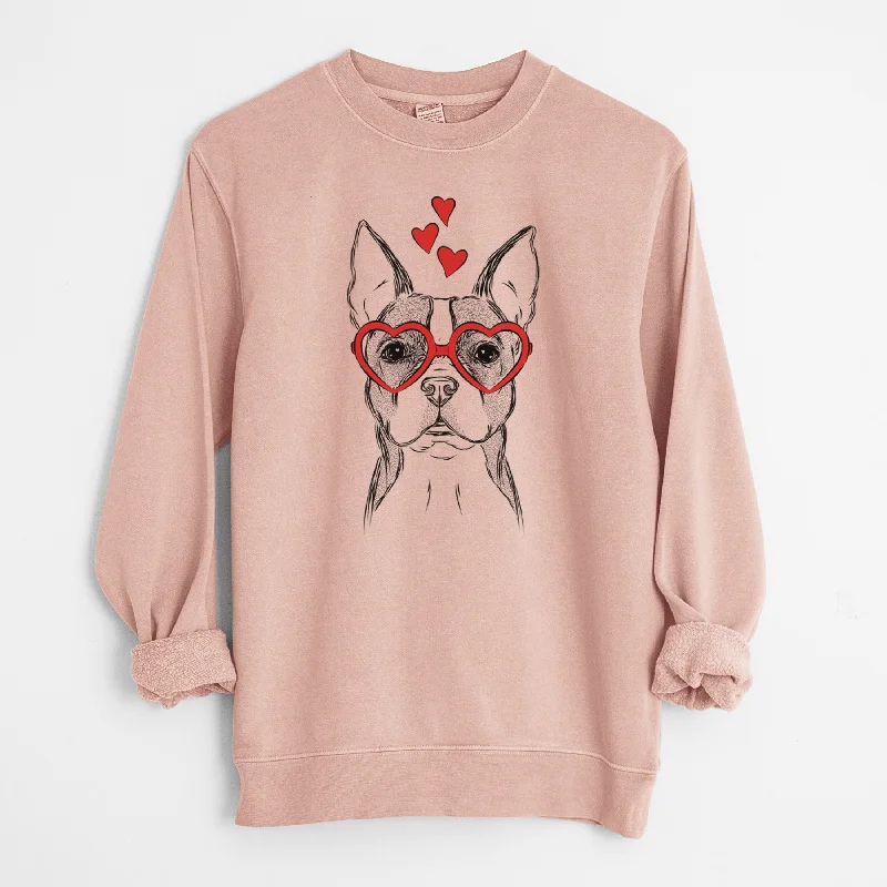 fashionable gym hoodieValentine Scout the Boston Terrier - Unisex Pigment Dyed Crew Sweatshirt