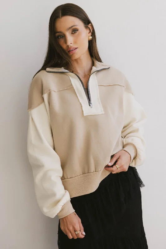 breathable jacketZeya Half Zip Sweatshirt in Tan - FINAL SALE