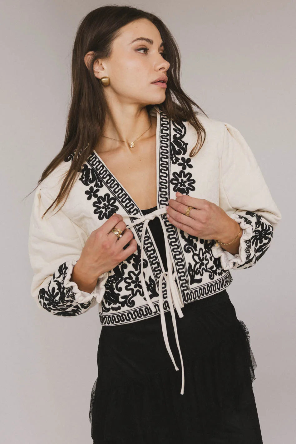 cold weather coatBenja Embroidered Jacket in Ivory