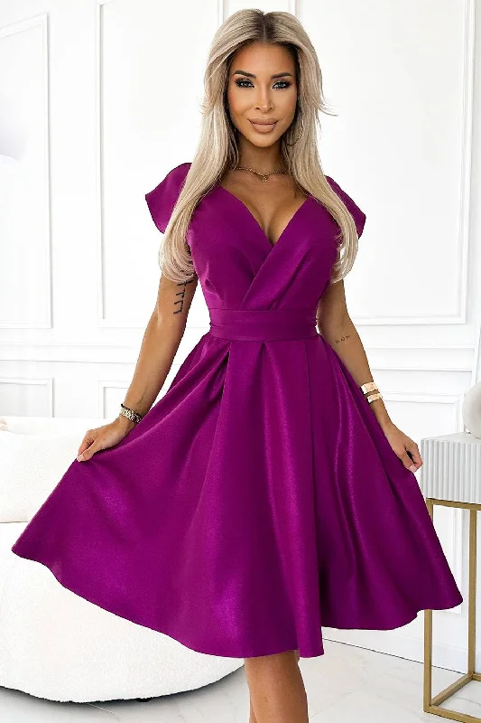 casual summer dressNumoco 348-8 SCARLETT flared dress with a neckline - fuchsia with glitter