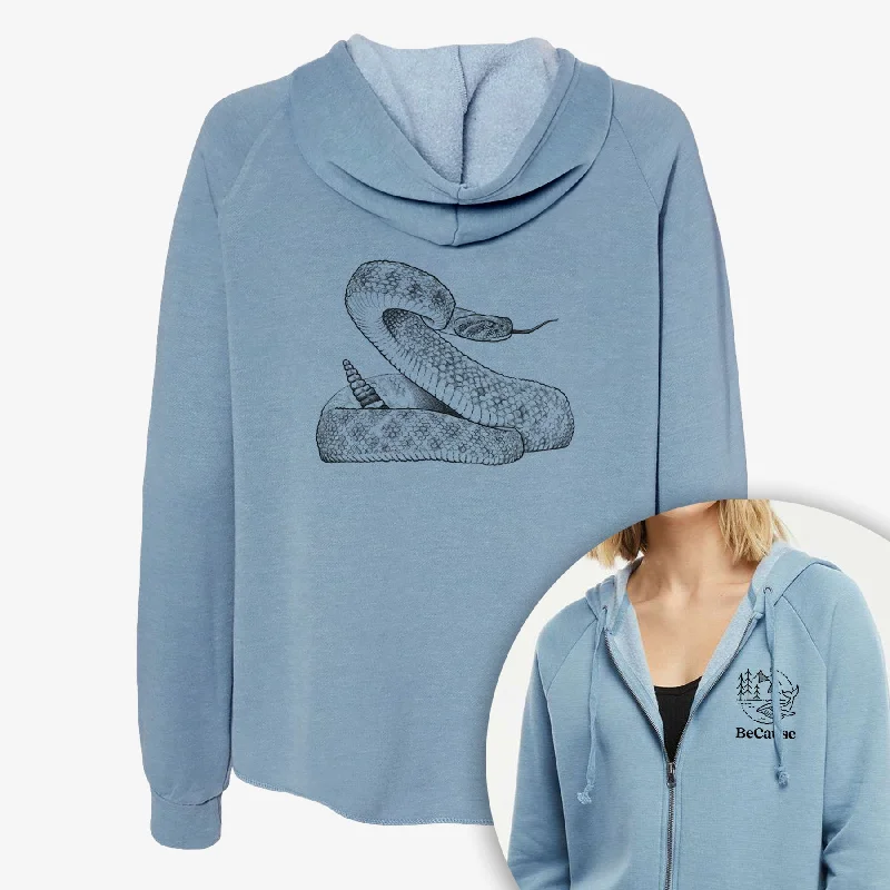 performance workout sweatshirtWestern Diamondback Rattlesnake - Crotalus atrox - Women's Cali Wave Zip-Up Sweatshirt