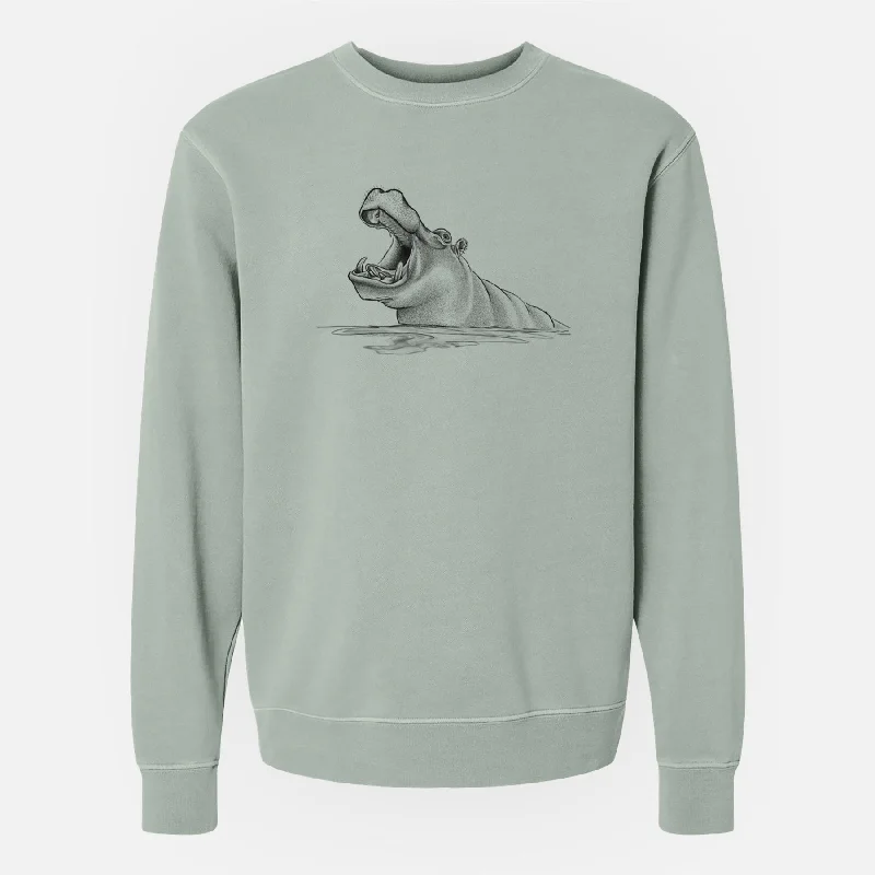 trendy sports sweatshirtHippo - Hippopotamus amphibius - Unisex Pigment Dyed Crew Sweatshirt