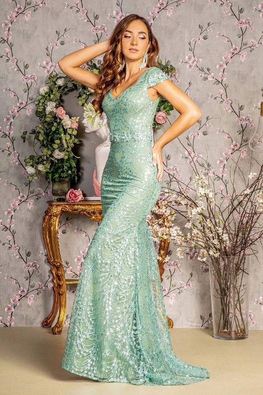 cocktail party dress3D Flower Glitter Sheer Neckline Mesh Mermaid Long Prom Dress GLGL3414