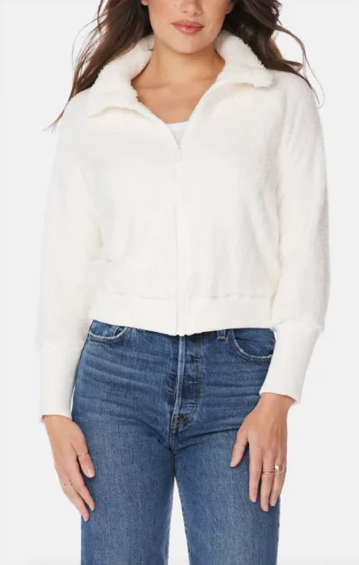 Zip Front Funnel Neck Jacket In Ivory