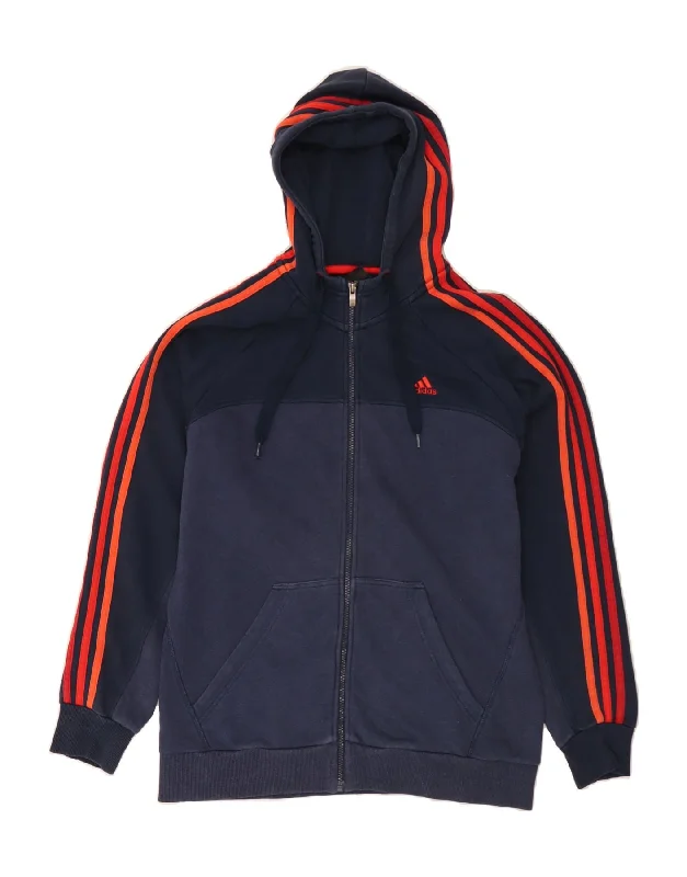 ADIDAS Mens Zip Hoodie Sweater Medium Navy Blue Colourblock Cotton