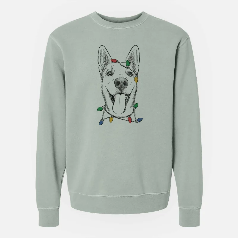 cool activewear hoodieChristmas Lights Arlo the Husky Shepherd Mix - Unisex Pigment Dyed Crew Sweatshirt