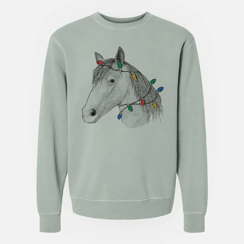 modern athletic hoodieChristmas Lights Midnight the Missouri Foxtrotter Horse - Unisex Pigment Dyed Crew Sweatshirt